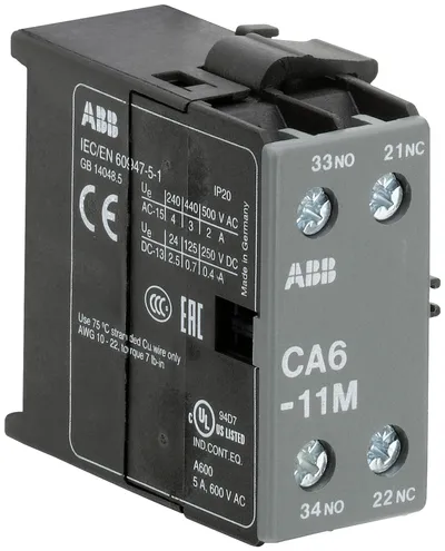 ABB GJL1201317R0003 – CA6-11M Auxiliary Contact 1NO/1NC screw terminal, side mounted ABB GJL1201317R0003 – CA6-11M Auxiliary Contact 1NO/1NC screw terminal, side mounted