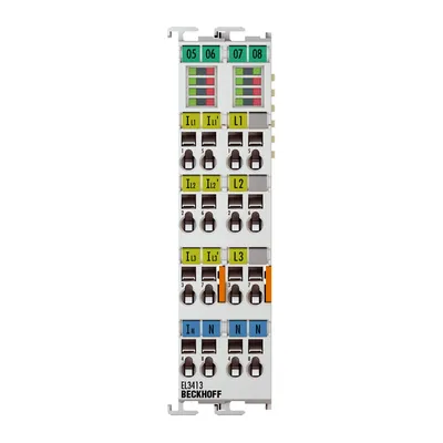 Beckhoff EL3413-0120 – EtherCAT Terminal, 3-channel analog input, power measurement, 120 V AC, 1/5 A, 16 bit, electrically isolated Beckhoff EL3413-0120 – EtherCAT Terminal, 3-channel analog input, power measurement, 120 V AC, 1/5 A, 16 bit, electrically isolated