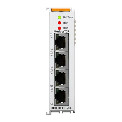 Beckhoff EL6254 – EtherCAT Terminal, 4-port communication interface, Modbus TCP, client/server Beckhoff EL6254 – EtherCAT Terminal, 4-port communication interface, Modbus TCP, client/server