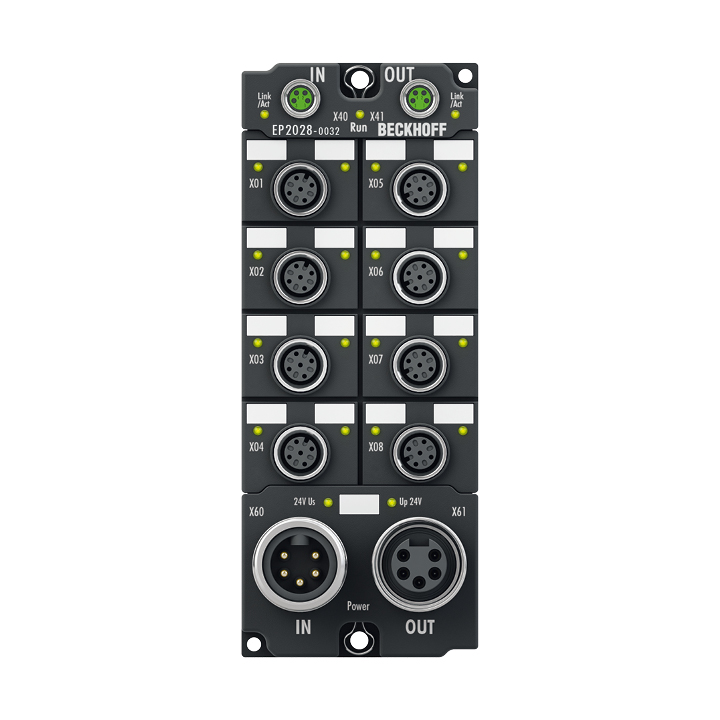Beckhoff EP2028-0032 – EtherCAT Box, 8-channel digital output, 24 V DC, 2.8 A, M12 Beckhoff EP2028-0032 – EtherCAT Box, 8-channel digital output, 24 V DC, 2.8 A, M12