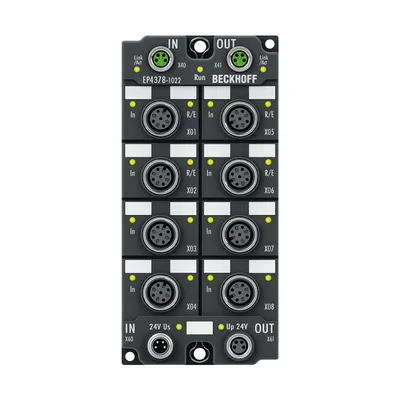Beckhoff EP4378-1022 – EtherCAT Box, 4-channel analog input + 4-channel analog output, multi-function, ±10 V, 0/4…±20 mA, 16 bit, single-ended, M12 Beckhoff EP4378-1022 – EtherCAT Box, 4-channel analog input + 4-channel analog output, multi-function, ±10 V, 0/4…±20 mA, 16 bit, single-ended, M12