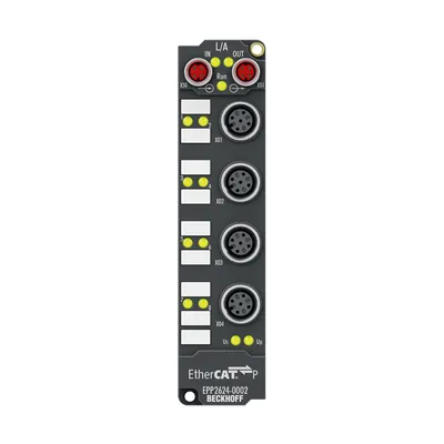 Beckhoff EPP2624-0002 – EtherCAT P Box, 4-channel relay output, 25 V AC, 30 V DC, 0.5 A AC, 2 A DC, M12 Beckhoff EPP2624-0002 – EtherCAT P Box, 4-channel relay output, 25 V AC, 30 V DC, 0.5 A AC, 2 A DC, M12