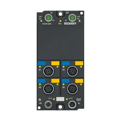 Beckhoff EPX3184-0092 – EtherCAT Box, 4-channel analog input, current, 4…20 mA, 16 bit, single-ended, M12, HART, Ex i, TwinSAFE SC Beckhoff EPX3184-0092 – EtherCAT Box, 4-channel analog input, current, 4…20 mA, 16 bit, single-ended, M12, HART, Ex i, TwinSAFE SC