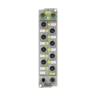 Beckhoff ER2028-0001 – EtherCAT Box, 8-channel digital output, 24 V DC, 2 A, M8, zinc die-cast Beckhoff ER2028-0001 – EtherCAT Box, 8-channel digital output, 24 V DC, 2 A, M8, zinc die-cast