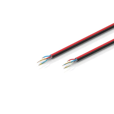 EtherCAT P cable, no overall shield, PUR, drag-chain suitable, 2 x 0.75 mm² + (1 x 4 x AWG22), black with red stripe, OD = 9.0 mm (±0.2 mm)