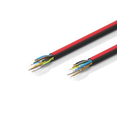 EtherCAT P cable, no overall shield, PUR, drag-chain suitable, 5 G 1.5 mm² + (1 x 4 x AWG22), black with red stripe, OD = 11.0 mm (±0.2 mm)