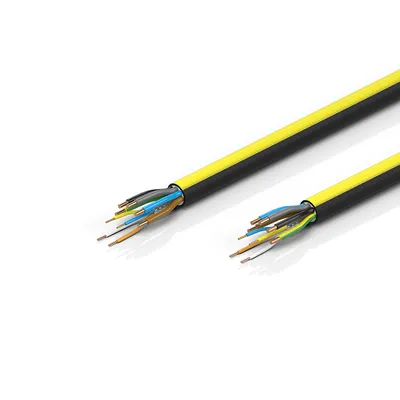 EtherCAT/Ethernet cable, no overall shield, PUR, drag-chain suitable, 5 G 1.5 mm² + (1 x 4 x AWG22), black with yellow stripe, OD = 11.0 mm (±0.2 mm)
