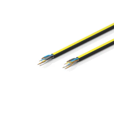 EtherCAT/Ethernet cable, no overall shield, PUR, drag-chain suitable, 4 x 1.5 mm² + (1 x 4 x AWG22), black with yellow stripe, OD = 10.8 mm (±0.2 mm)