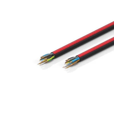 EtherCAT P cable, no overall shield, PUR, drag-chain suitable, 5G4 mm² + (1 x 4 x AWG22), black with red stripe, OD = 15.0 mm (±0.2 mm)
