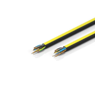 EtherCAT-/Ethernet cable, no overall shield, PUR, drag-chain suitable, 5 G 4 mm² + (1 x 4 x AWG22), black with yellow stripe, OD = 15.0 mm (±0.2 mm)