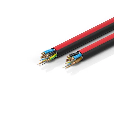EtherCAT P cable, no overall shield, PUR, drag-chain suitable, 5 G 16 mm² + (1 x 4 x AWG22), black with red stripe, OD = 24.0 mm (±0.2 mm)