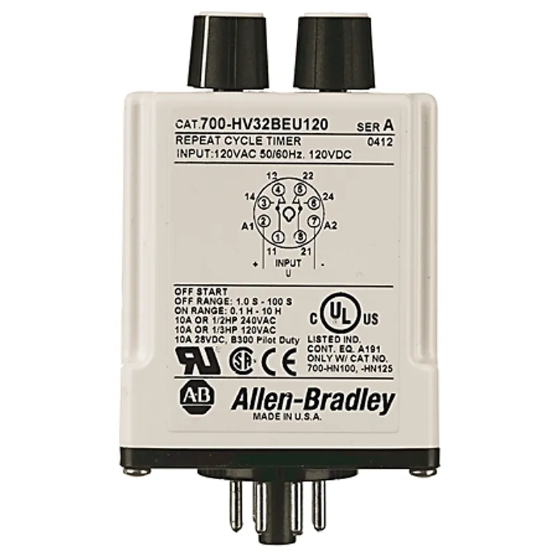 Rockwell Automation / Allen-Bradley 700-HV32BAU24 – 24V AC/DC Repeat Cycle Timing Relay — photo 2 of 2