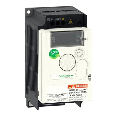 Schneider Electric ATV12P075M2 – Variable speed drive ATV12 - 0.75kW - 1hp - 200..240V - 1ph - on base plate