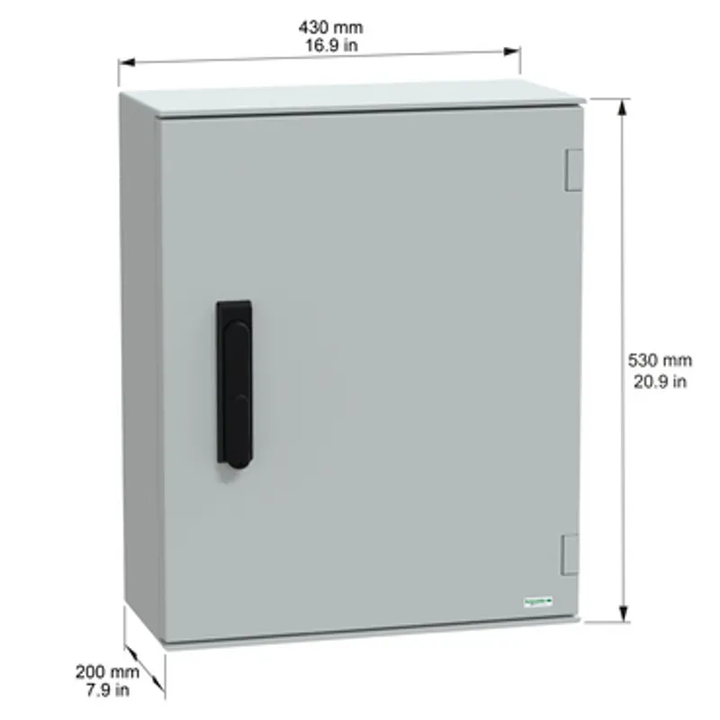 Wall mounted polyester enclosure, PanelSeT PLM, plain door, with handle, 530x430x200mm, IP66, IK10, RAL 7035 — photo 2 of 5