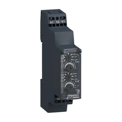 Schneider Electric RE17RLMUS – Harmony, Modular timing relay, 8 A, 1 CO, 1 s..100 h, asymmetrical flashing, spring terminals, 24 V DC / 24...240 V AC/DC