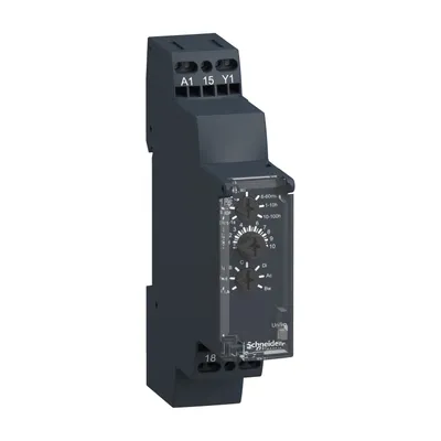 Schneider Electric RE17RMMUS – Harmony, Modular timing relay, 8 A, 1 CO, 1 s..100 h, multifunction, spring terminals, 24 V DC / 24...240 V AC/DC
