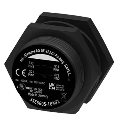 Siemens 3SE6605-1BA02 – Magnetically operated switch contact block round M30 contact elements 1 NO+1 NC with M12 plug 4-pole Pin1=21 Siemens 3SE6605-1BA02 – Magnetically operated switch contact block round M30 contact elements 1 NO+1 NC with M12 plug 4-pole Pin1=21