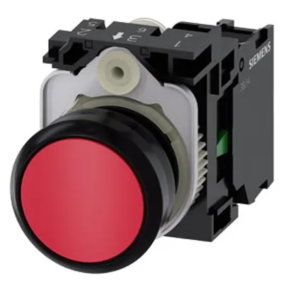 Siemens 3SU1100-0AB20-1BA0 – Pushbutton, 22 mm, round, plastic, red, pushbutton, flat