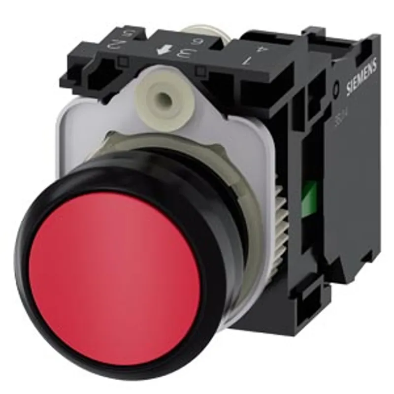 Siemens 3SU1100-0AB20-1BA0-Z Y11 – Pushbutton, 22 mm, round, plastic, red, pushbutton, flat