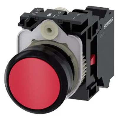 Siemens 3SU1100-0AB20-3CA0 – Pushbutton, 22 mm, round, plastic, red, pushbutton, flat
