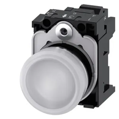 Siemens 3SU1152-6AA60-3AA0 – Indicator light, 22 mm, round, metal, shiny, white, lens