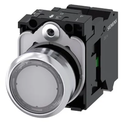 Siemens 3SU1153-0AB70-3BA0 – Illuminated pushbutton, 22 mm, round, metal, shiny, clear