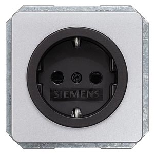 Siemens 5UB1465 – DELTA profil, silver SCHUKO socket outlet 10/16 A 250 V Black bezel With screwless Connection terminals with… — photo 1 of 3