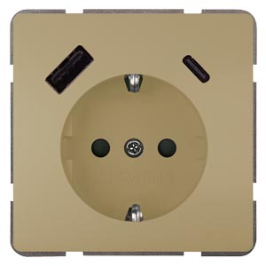 Siemens 5UB1870-1MG01 – DELTA style malt gold USB-SCHUKO socket outlet 2 USB A+C Power: Up to 18W — photo 1 of 3