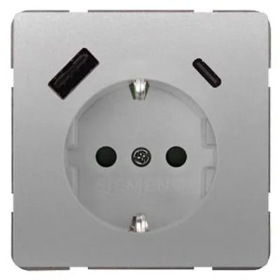 Siemens 5UB1870-1PM01 – DELTA style platinum metallic USB-SCHUKO socket outlet 2 USB A+C Power: Up to 18W