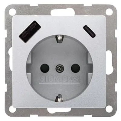 Siemens 5UB1970-1AM01 – DELTA i-system aluminium metallic USB-SCHUKO socket outlet 2 USB A+C Power: Up to 18W Siemens 5UB1970-1AM01 – DELTA i-system aluminium metallic USB-SCHUKO socket outlet 2 USB A+C Power: Up to 18W