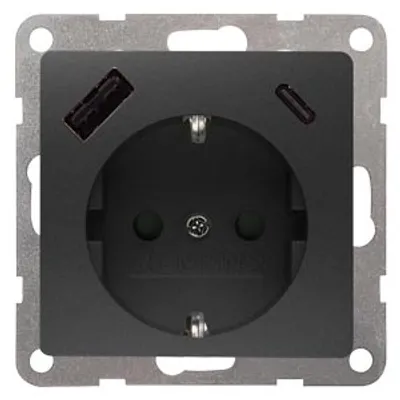 Siemens 5UB1970-1CM01 – DELTA i-system carbon metallic USB-SCHUKO socket outlet 2 USB A+C Power: Up to 18W
