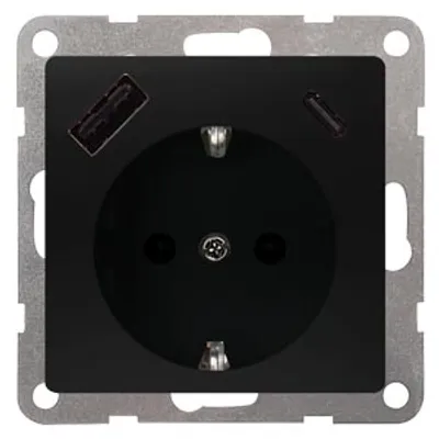 Siemens 5UB1970-1SB01 – DELTA i-system soft black USB-SCHUKO socket outlet 2 USB A+C Power: Up to 18W