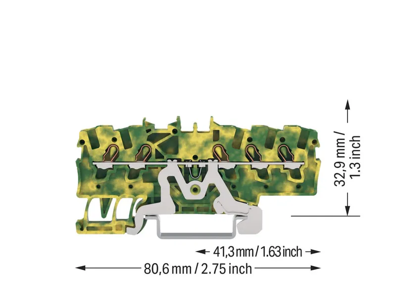 5-conductor ground terminal block; 1.5 mm²; suitable for Ex e II applications; side and center marking; for DIN-rail 35 x 15 and 35 x 7.5; Push-in CAGE CLAMP®; 1,50 mm²; green-yellow — photo 3 of 4