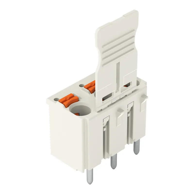 1-conductor THT female connector straight; push-button; Push-in CAGE CLAMP®; 2.5 mm²; Pin spacing 7.5 mm; 3-pole; 1.4 mm Ø solder pin; Gripping plate; 2,50 mm²; light gray — photo 1 of 7