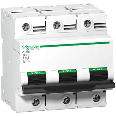 Schneider Electric A9N18469 – Miniature circuit breaker (MCB), Acti9 C120H, 3P, 100A, C curve, 15000A (IEC/EN 60898-1), 15kA (IEC/EN 60947-2)