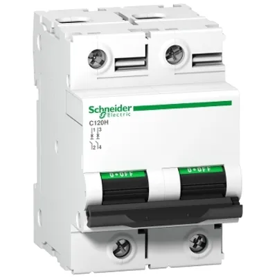 Schneider Electric A9N18502 – Miniature circuit breaker (MCB), Acti9 C120H, 2P, 100A, D curve, 15000A (IEC/EN 60898-1), 15kA (IEC/EN 60947-2)