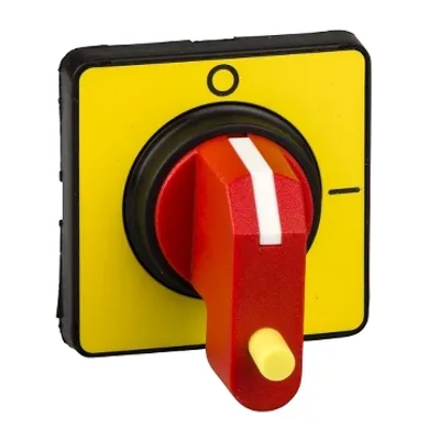 Schneider Electric KCC1YZ – Handles and front plates,TeSys Control,red handle,yellow front,1 padlocking,fixing by single hole Ø22.5mm