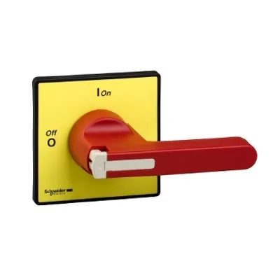 Schneider Electric KDF3PZ – Handles and front plates,TeSys Control,red handle,yellow front,without padlocking,4 screws fixing