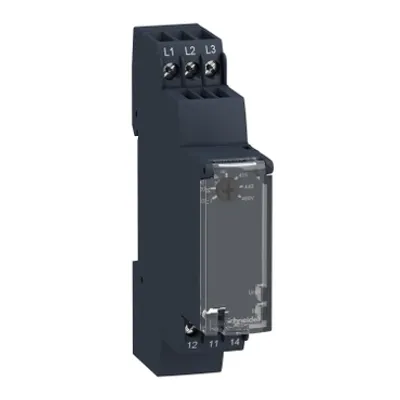 Schneider Electric RM17TT00 – 3-phase control relay, Harmony Control Relays, 5A, 1CO, phase failure detection, 208...480V AC