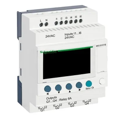 Schneider Electric SR3B101B – Modular smart relay, Zelio Logic SR2 SR3, 10 IO, 24V AC, clock, display