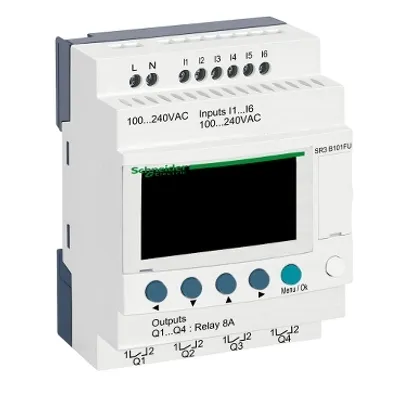 Schneider Electric SR3B101FU – Modular smart relay, Zelio Logic SR2 SR3, 10 IO, 100 to 240V AC, clock, display