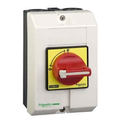 Schneider Electric VCFXGE1 – Empty enclosure,TeSys Control,red padlockable handle operator and yellow front plate,IP65,for VN12/VN20/V02-V2