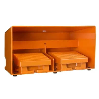 Schneider Electric XPER3110D – Double foot switch, Harmony XPE, metal, orange, with cover, 1 step, 2 contacts 2 NO+NC, IP66