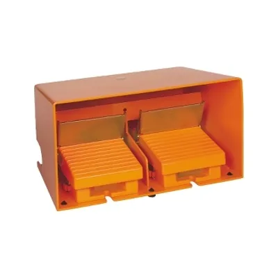 Schneider Electric XPER5100D – Double foot switch, Harmony XPE, metal, orange, with cover, trigger mechanism, 1 step, 2 contacts 1NO+NC, IP66