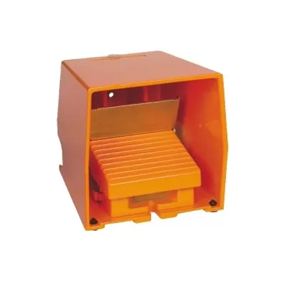 Schneider Electric XPER711 – Single foot switch, Harmony XPE, metal, orange, with cover, trigger mechanism, 2 steps, 2 contacts 1NC+NO, IP66